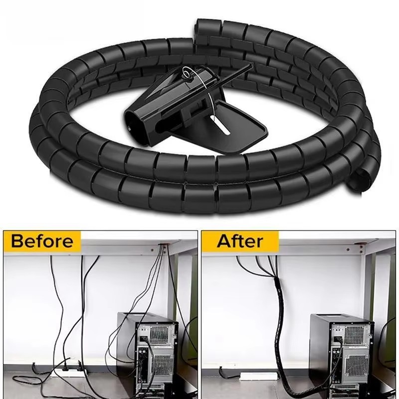 Cable Lock Flexible - 2M/1M Zwarte Kabel Draadbeschermer Kabelorganisator Beheerpijp
